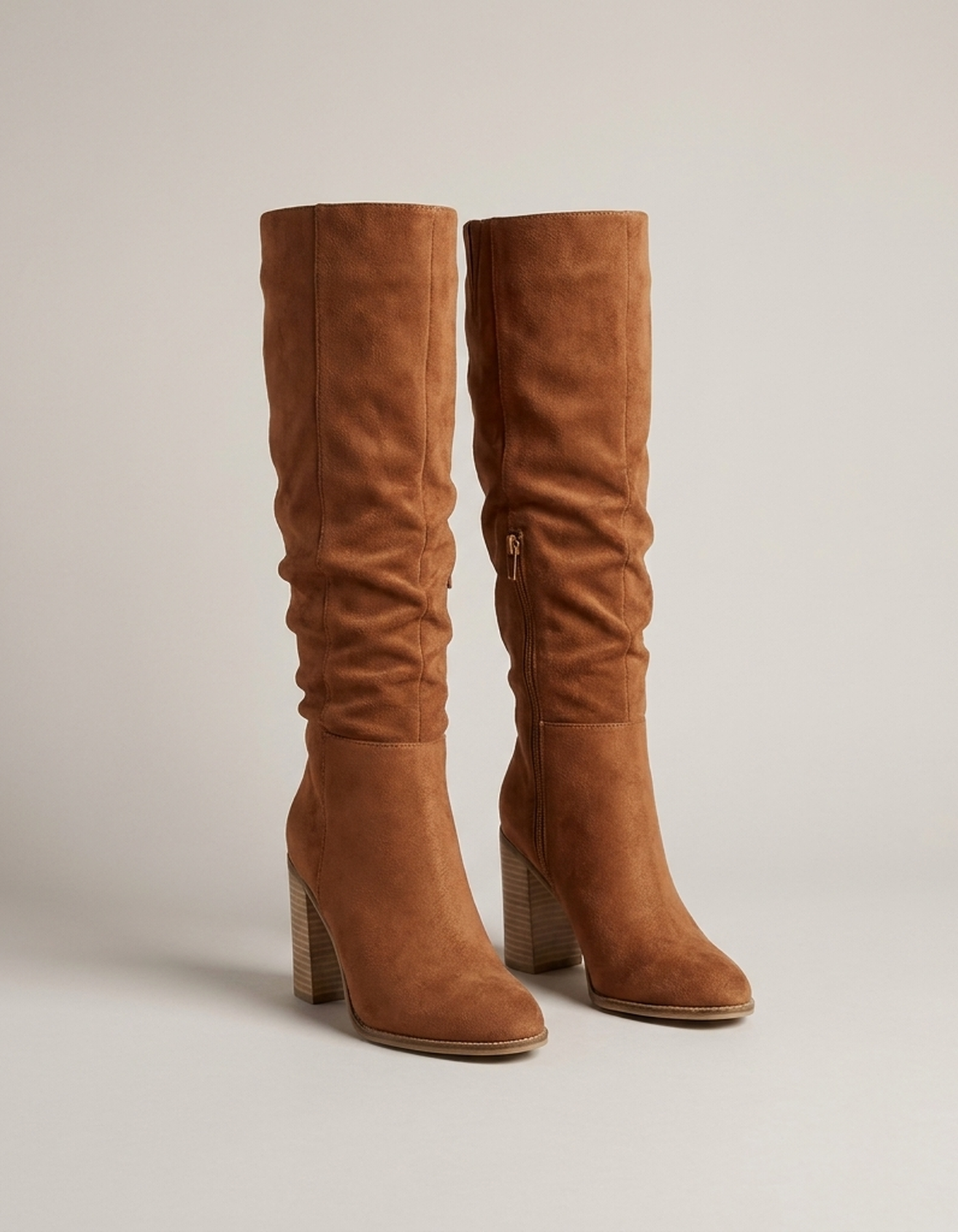 PLUXSTYLE::numise::side-zip-slouch-knee-high-boots::pack-brown