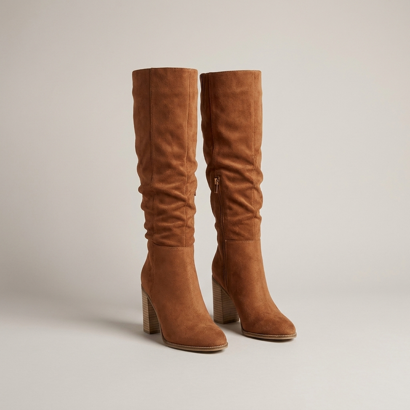 PLUXSTYLE::numise::side-zip-slouch-knee-high-boots::pack-brown