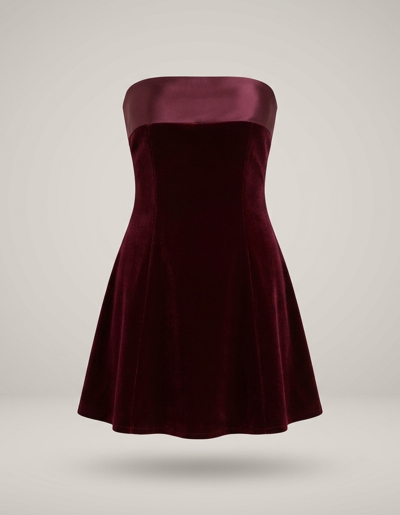PLUXSTYLE::numise::strapless-a-line-mini-dress::pack-burgundy