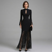 Avery | Women's Fringe Hem Long Sleeve Maxi Dress