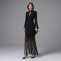 Avery | Women's Fringe Hem Long Sleeve Maxi Dress