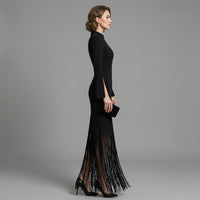 Avery | Women's Fringe Hem Long Sleeve Maxi Dress
