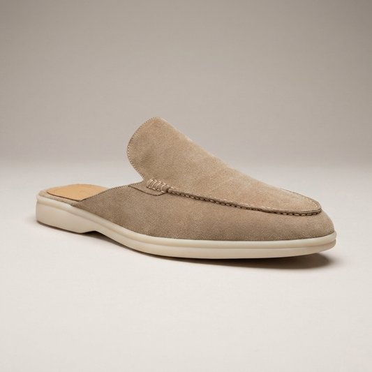 PLUXSTYLE::numise::mens-moc-toe-backless-loafers::closeup-hero