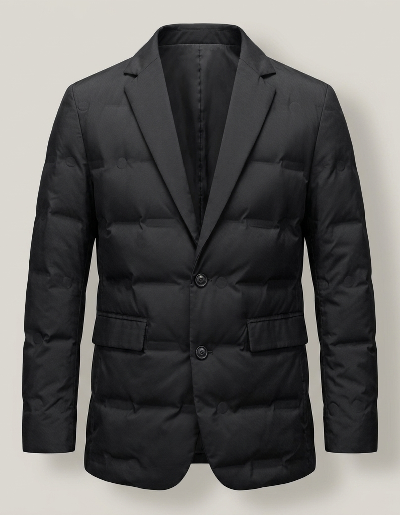 PLUXSTYLE::numise::mens-notch-lapel-puffer-parka::pack-black