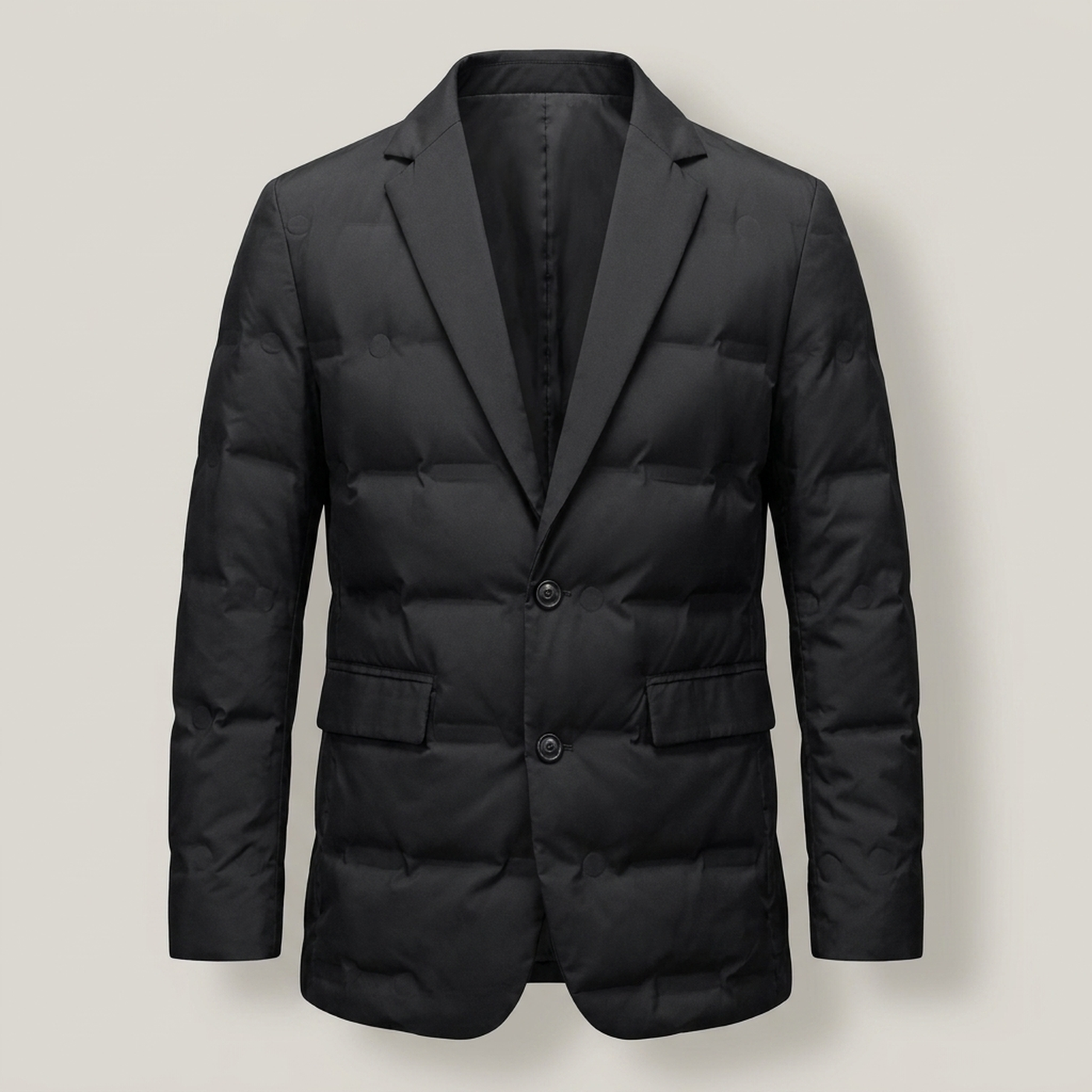 PLUXSTYLE::numise::mens-notch-lapel-puffer-parka::pack-black