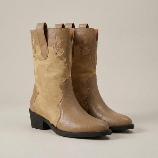 PLUXSTYLE::numise::embroidered-western-ankle-boots::closeup-detail
