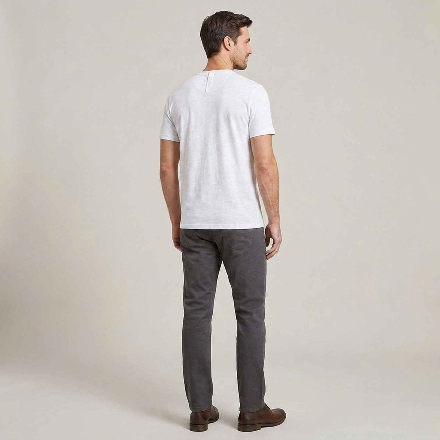 PLUXSTYLE::numise::mens-relaxed-short-sleeve-henley-top::back