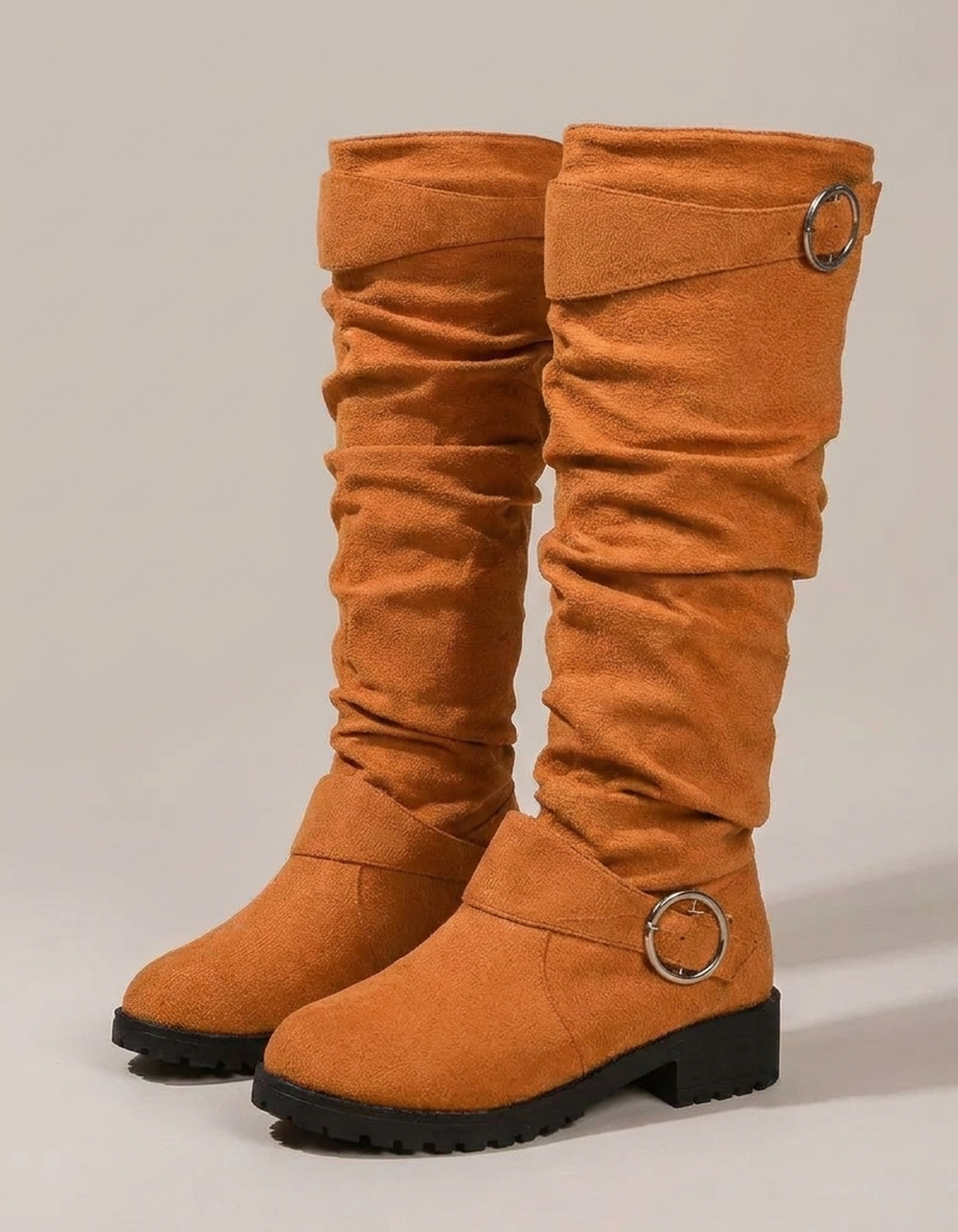 PLUXSTYLE::numise::slouchy-buckle-knee-high-boots::pack-orange