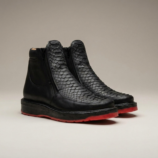 PLUXSTYLE::numise::mens-textured-side-zip-boots-1::closeup-detail
