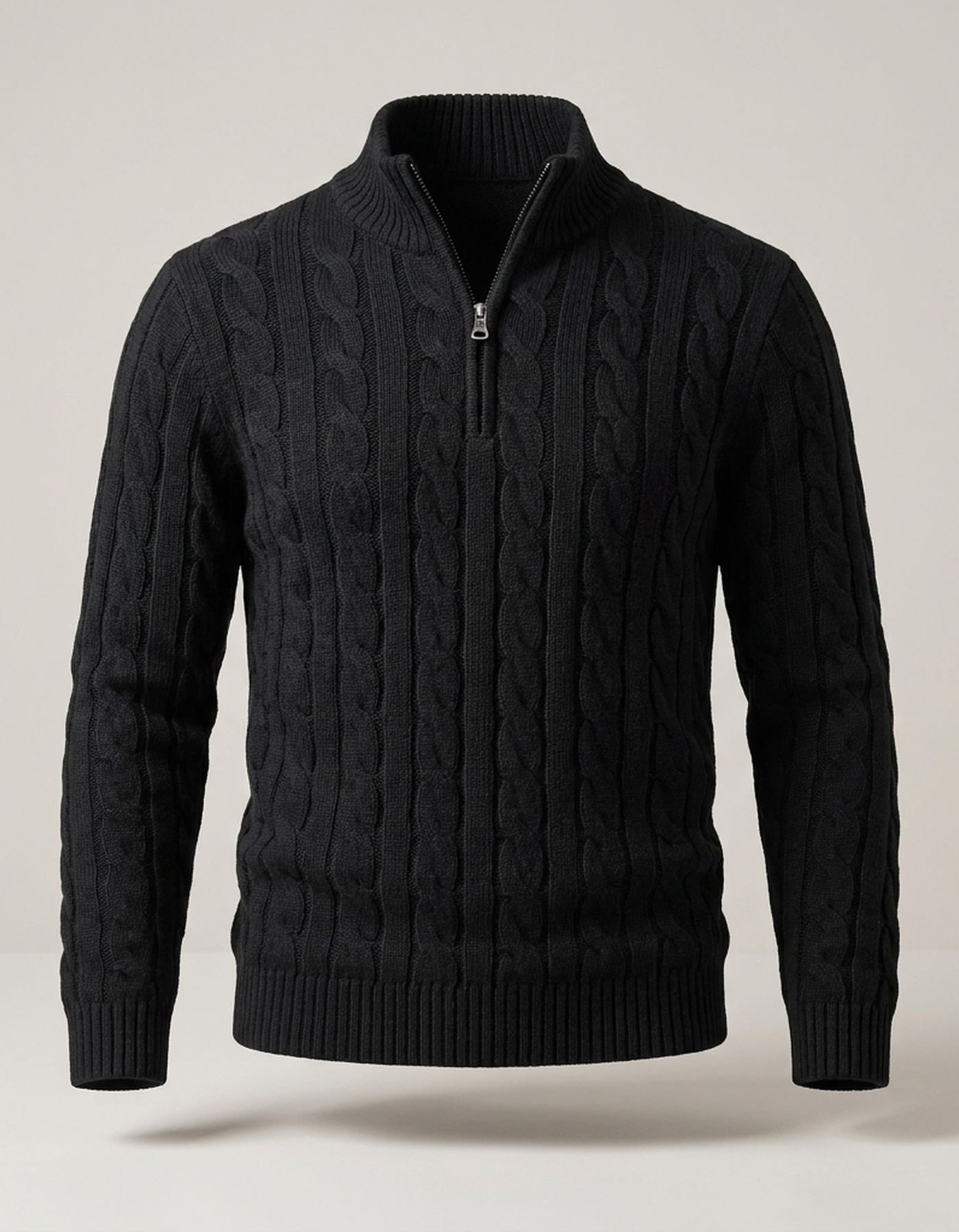 PLUXSTYLE::numise::mens-cable-zip-neck-sweater::pack-black