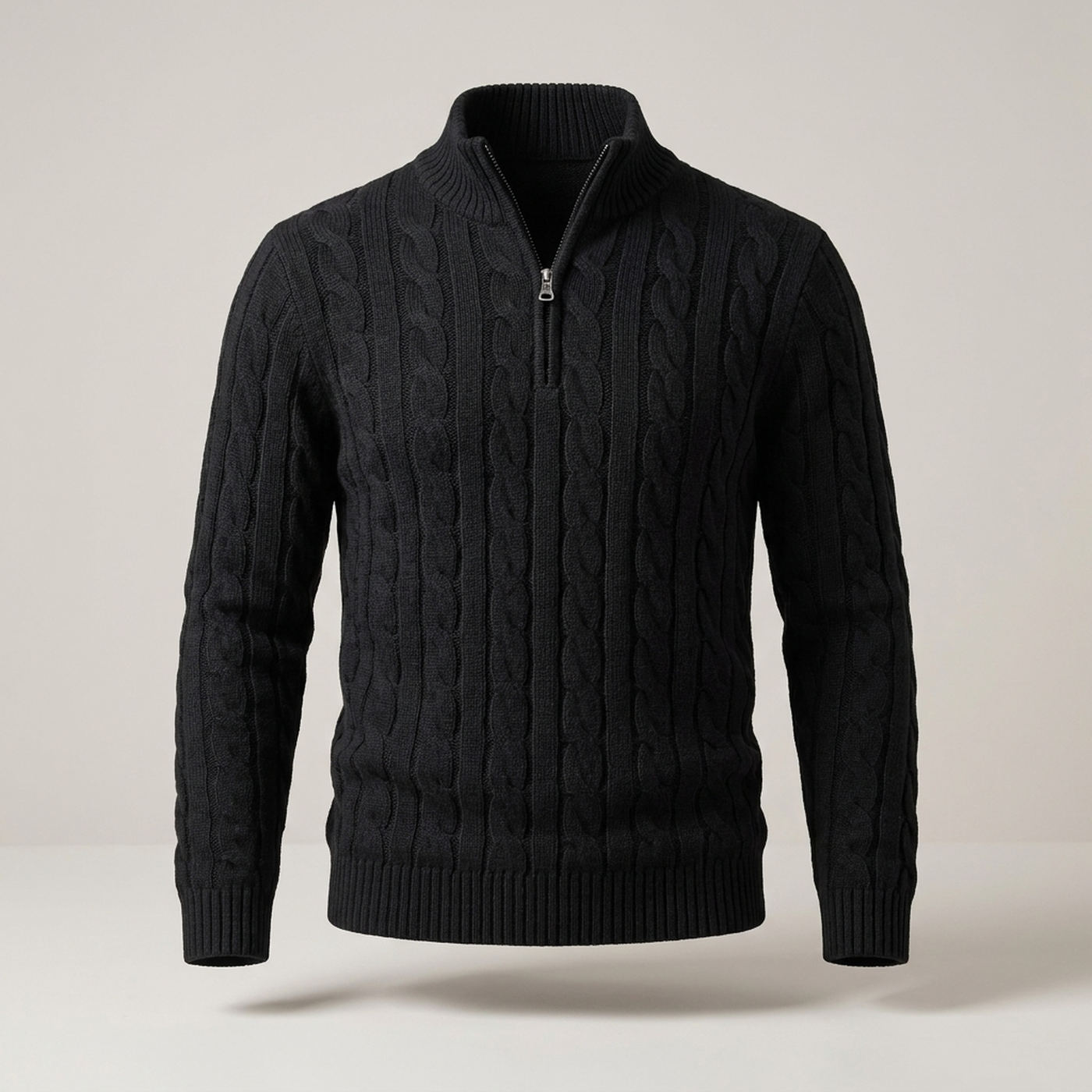 PLUXSTYLE::numise::mens-cable-zip-neck-sweater::pack-black