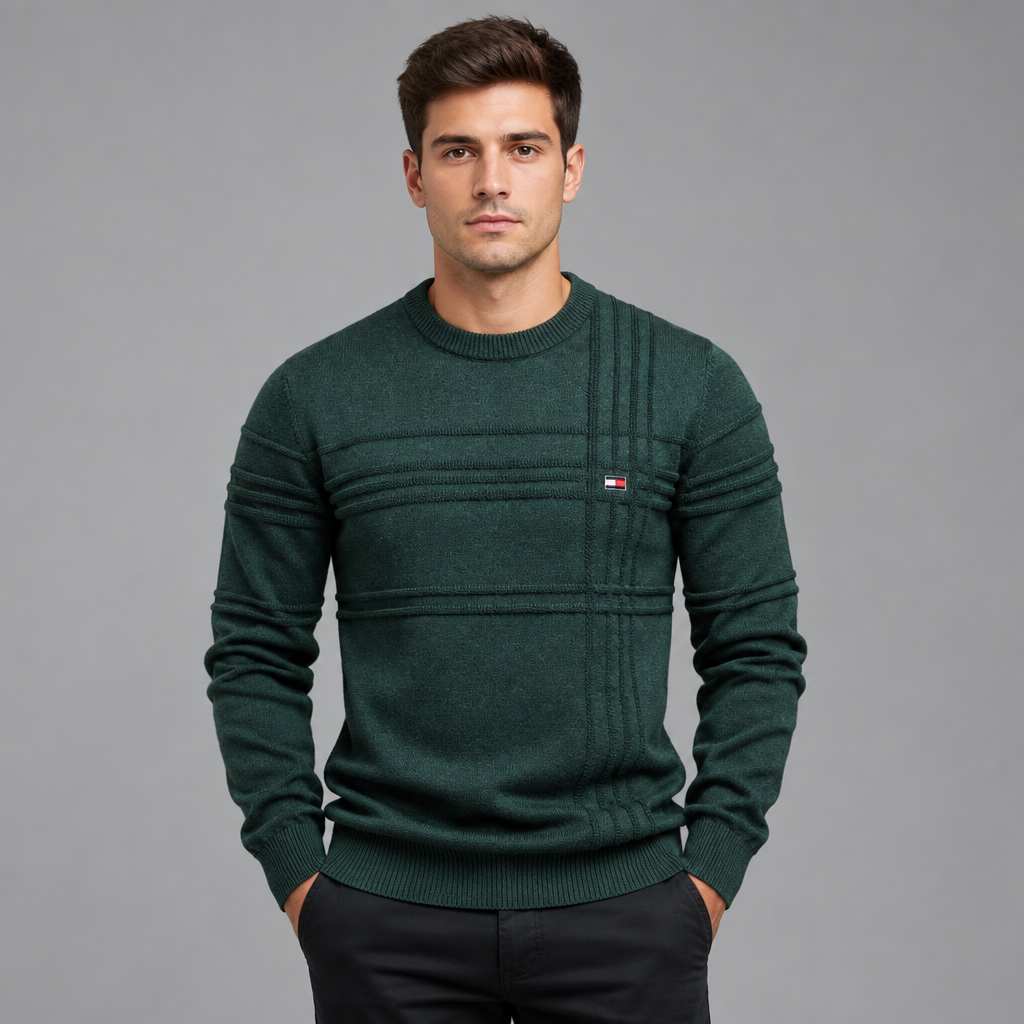 Men’s Textured Stripe Crew-Neck Sweater