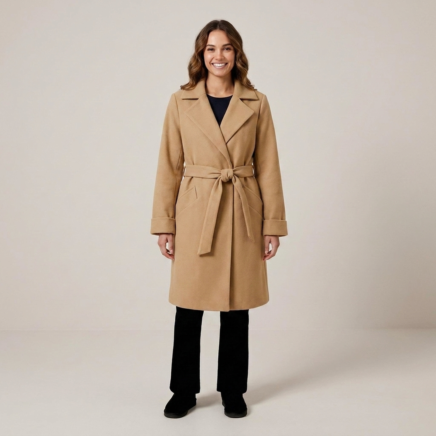 PLUXSTYLE::numise::waist-defining-wrap-parka::front