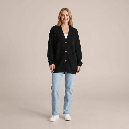 PLUXSTYLE::numise::ruby-oversized-longline-cardigan::front