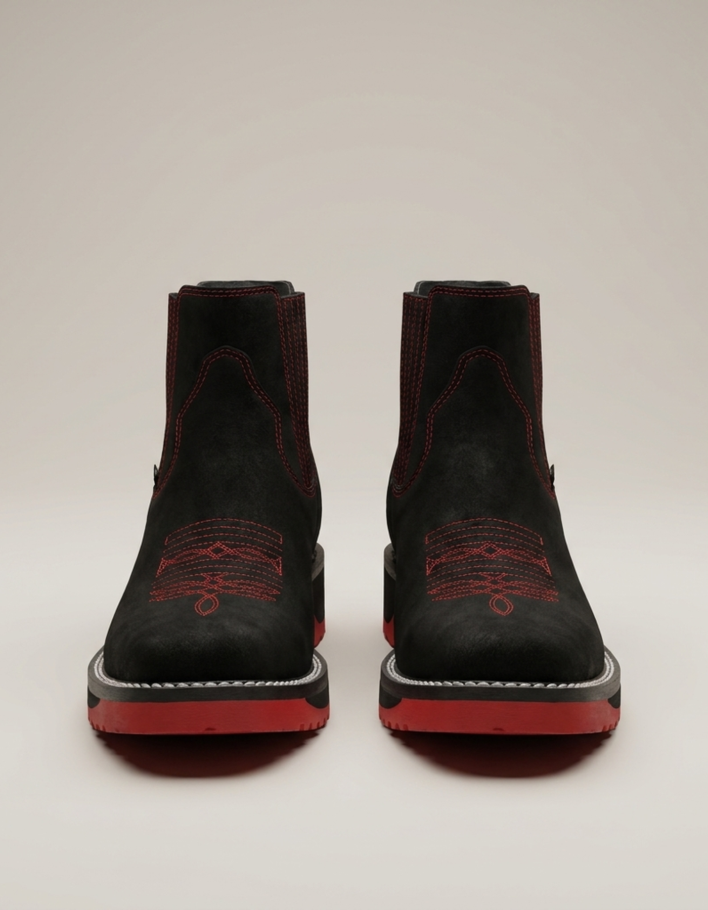 PLUXSTYLE::numise::square-toe-western-ankle-boots::pack-red