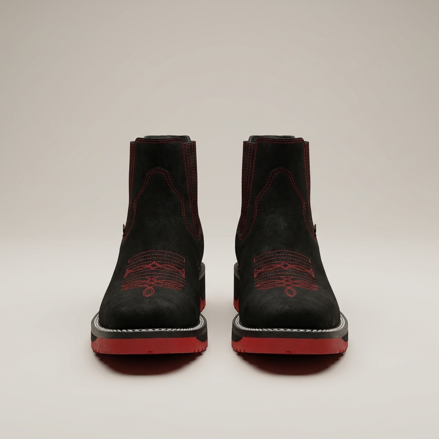 PLUXSTYLE::numise::square-toe-western-ankle-boots::pack-red