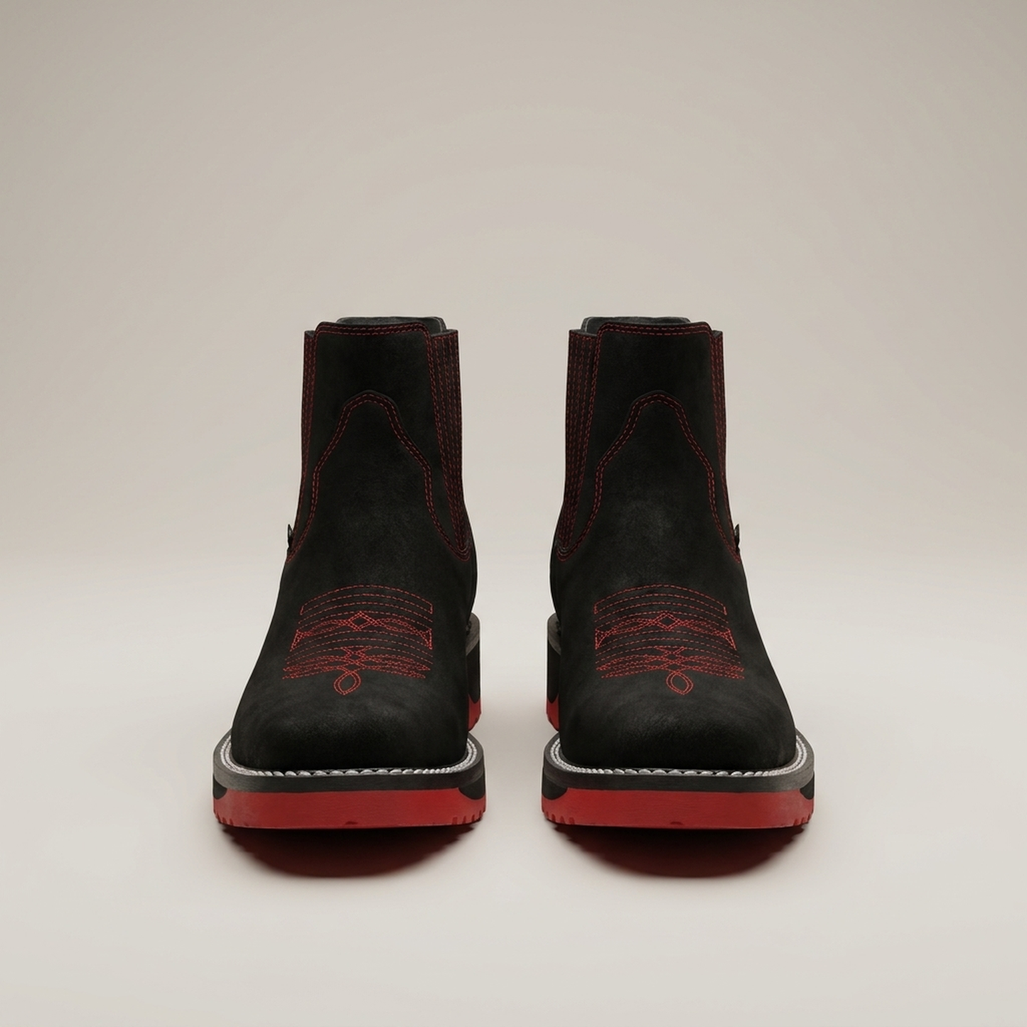 PLUXSTYLE::numise::square-toe-western-ankle-boots::pack-red