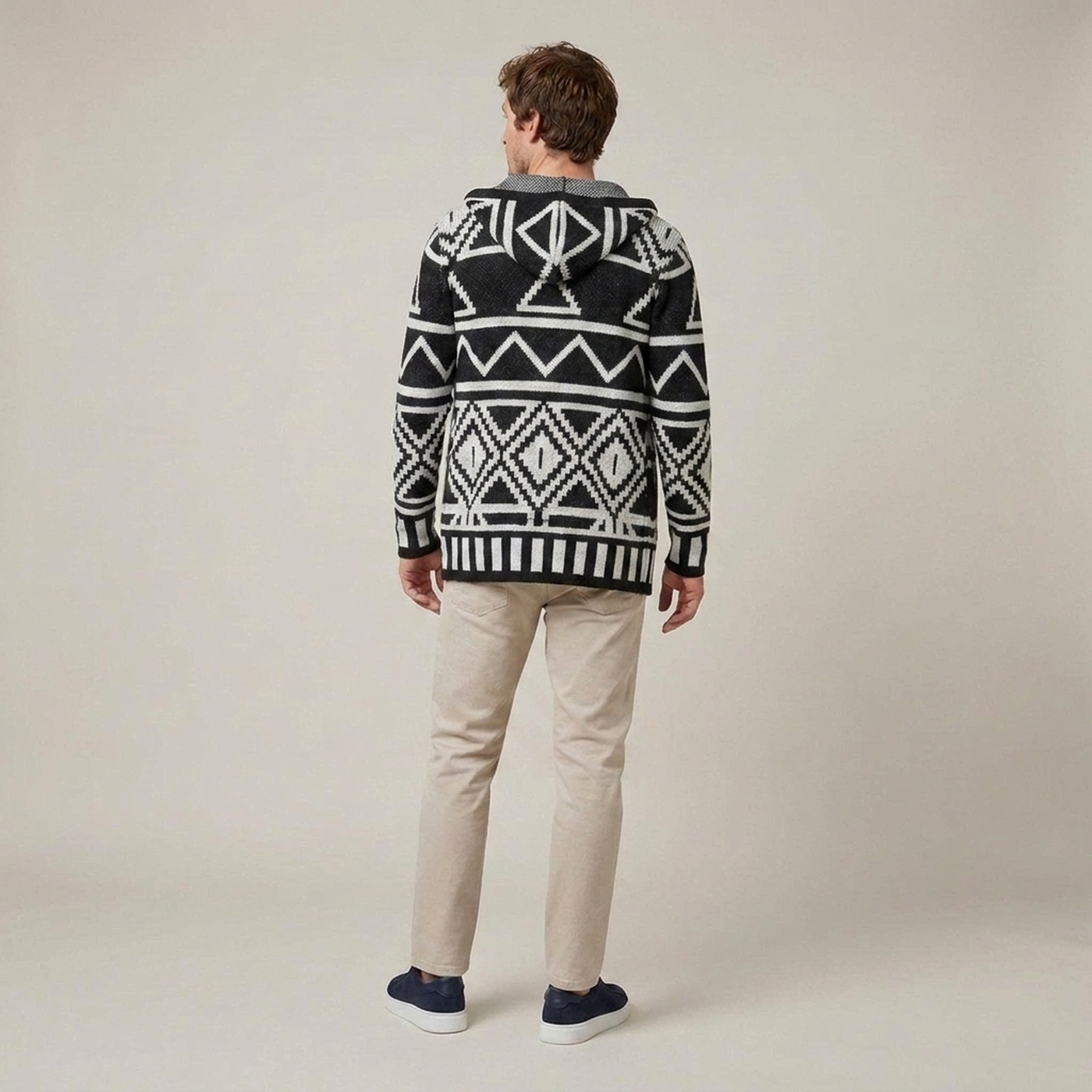 PLUXSTYLE::numise::adam-geometric-hooded-cardigan::back