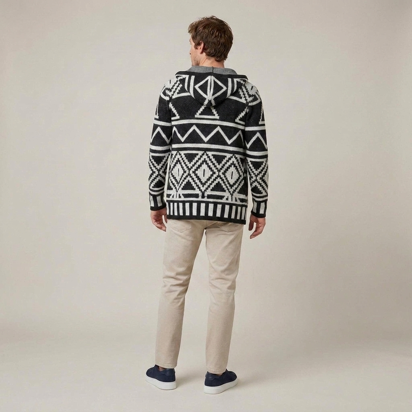 PLUXSTYLE::numise::adam-geometric-hooded-cardigan::back