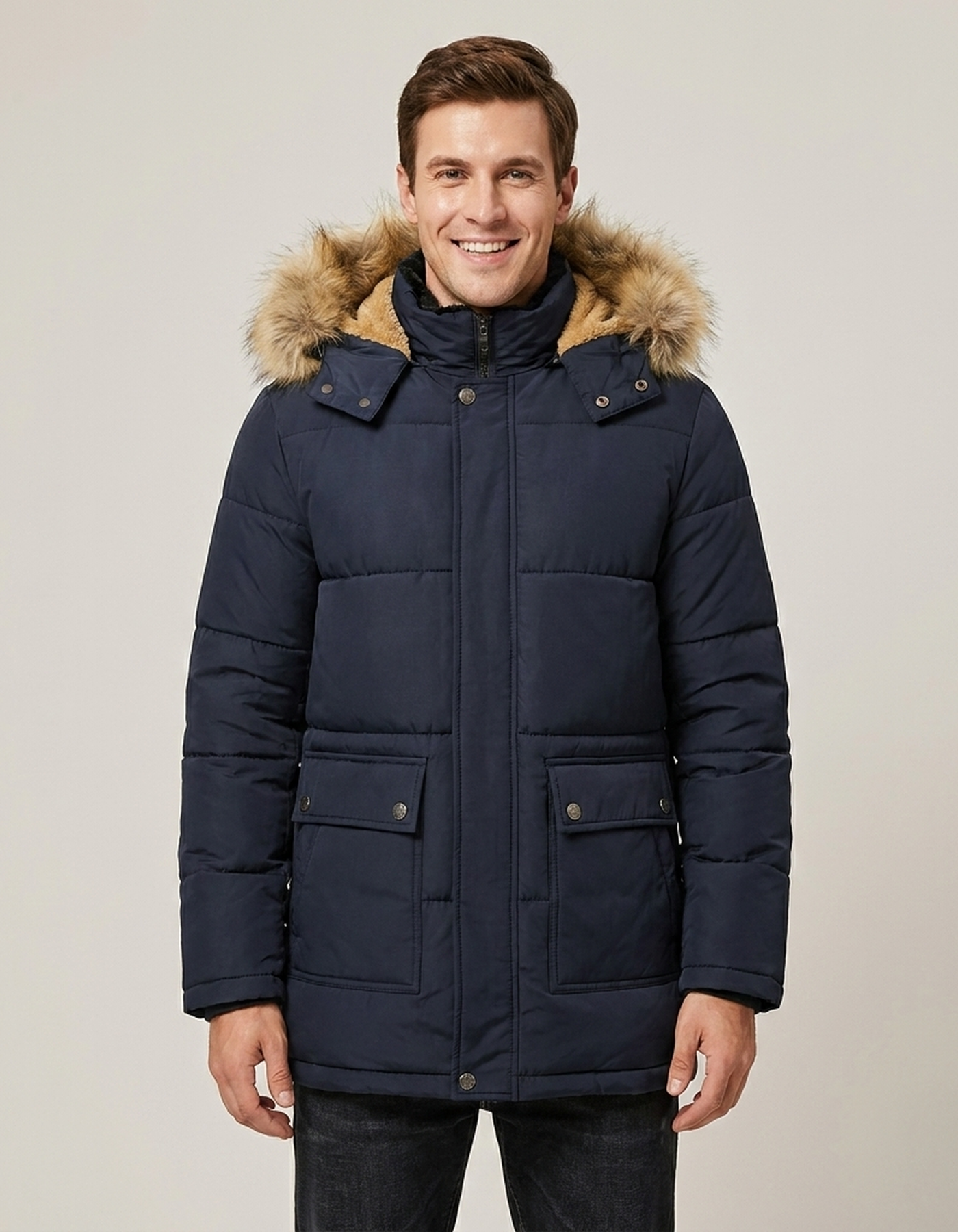 PLUXSTYLE::numise::mens-faux-fur-hood-parka::front