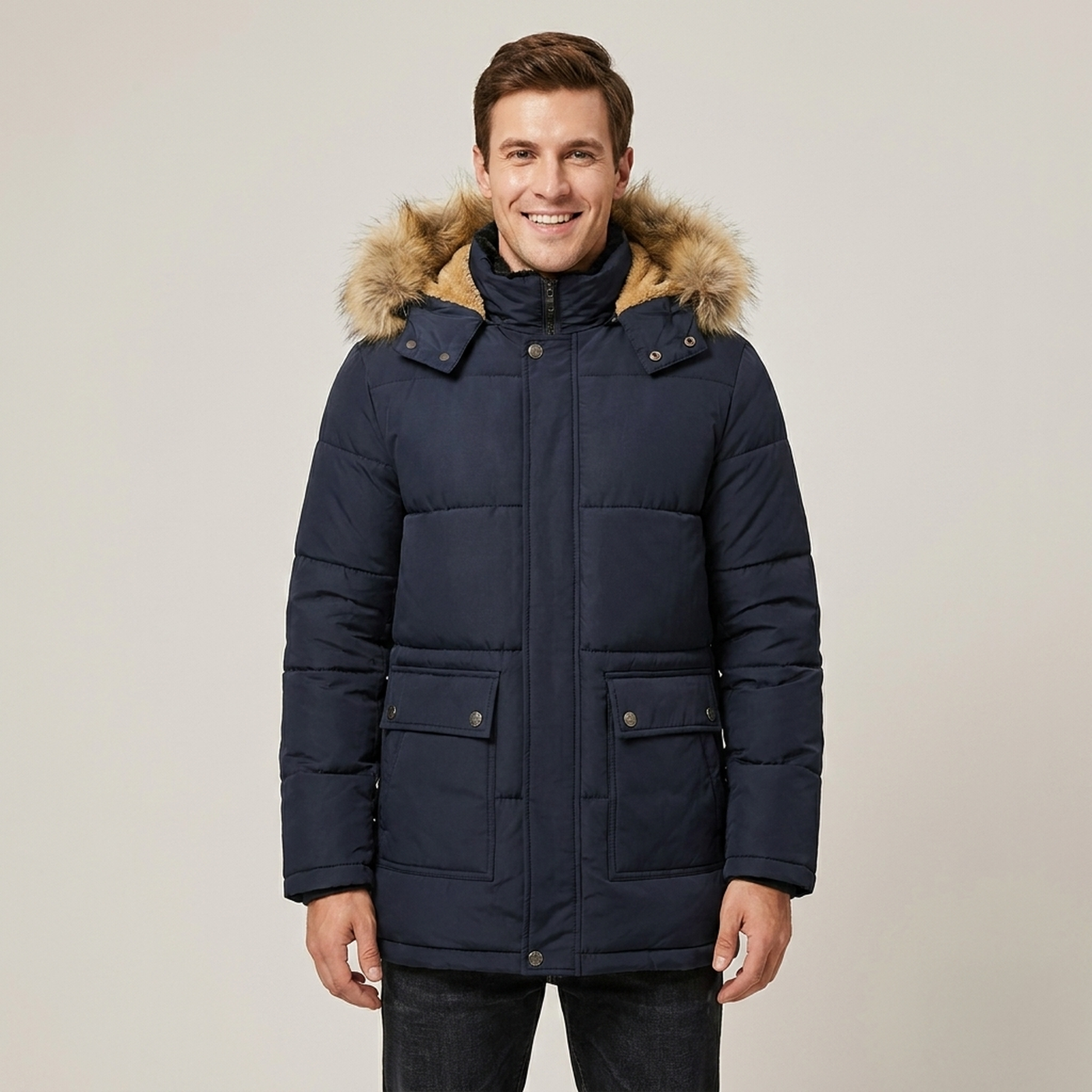 PLUXSTYLE::numise::mens-faux-fur-hood-parka::front