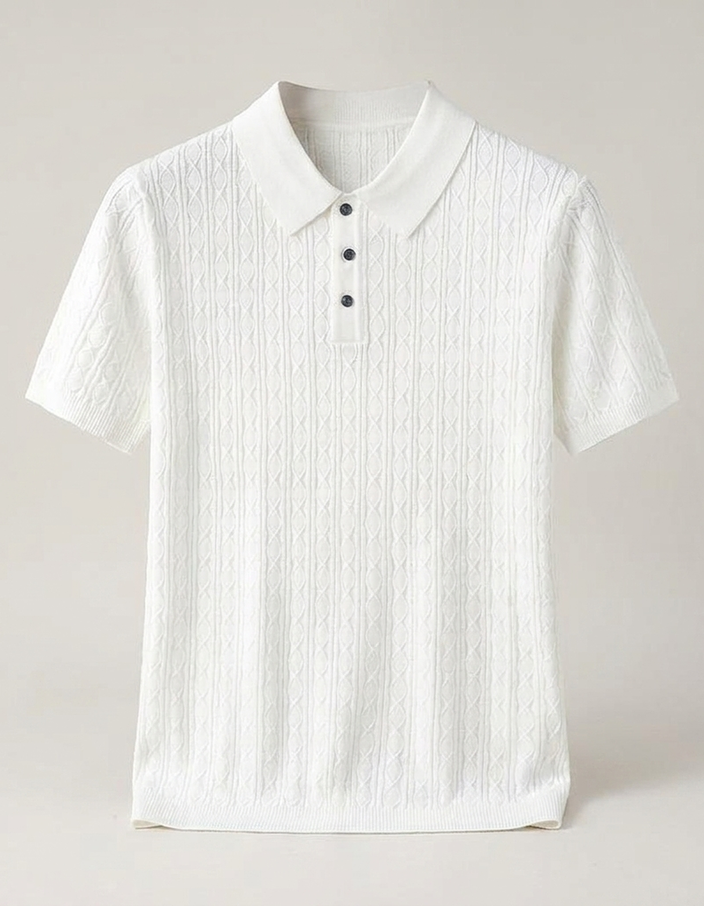 PLUXSTYLE::numise::mens-cable-texture-polo-top::pack-white
