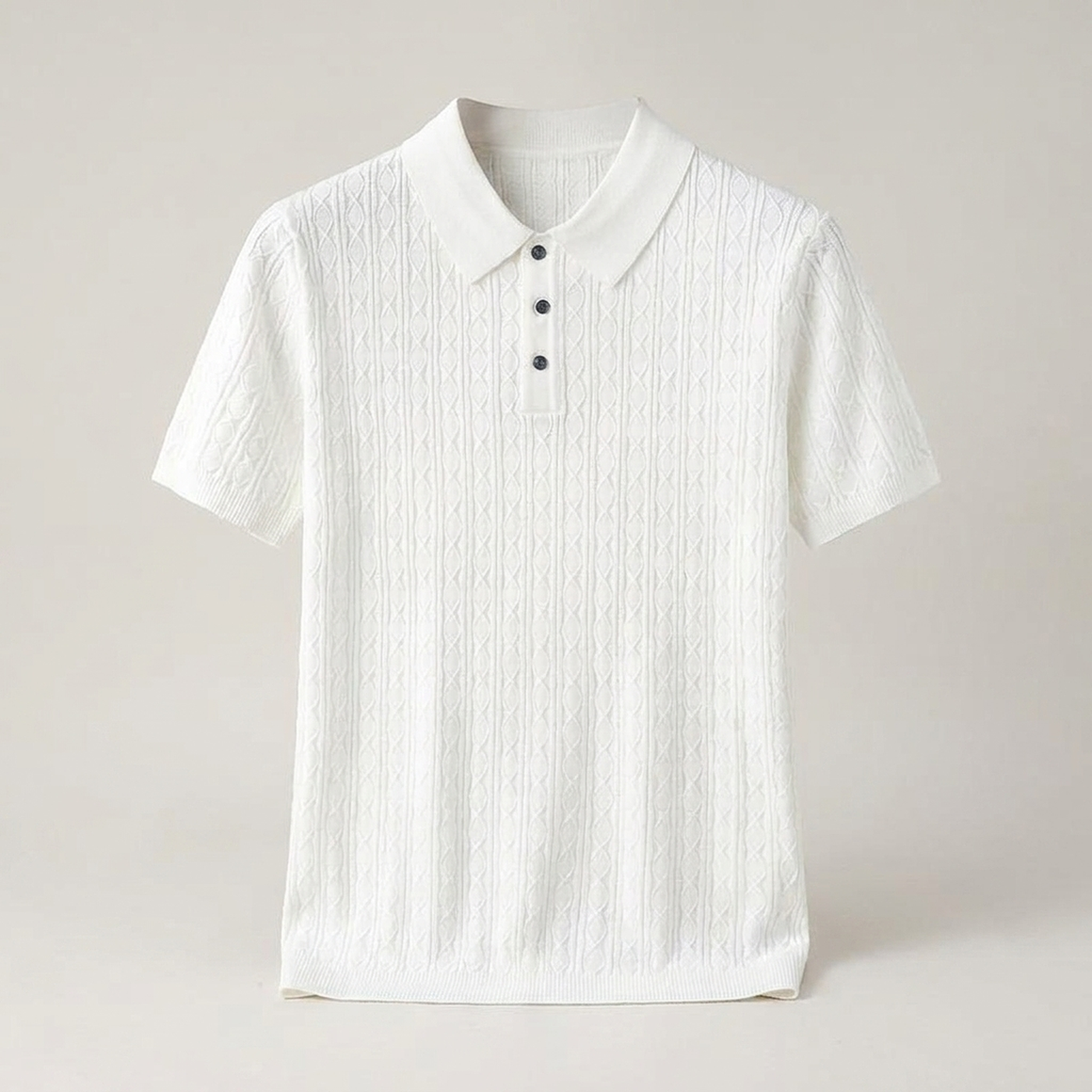 PLUXSTYLE::numise::mens-cable-texture-polo-top::pack-white