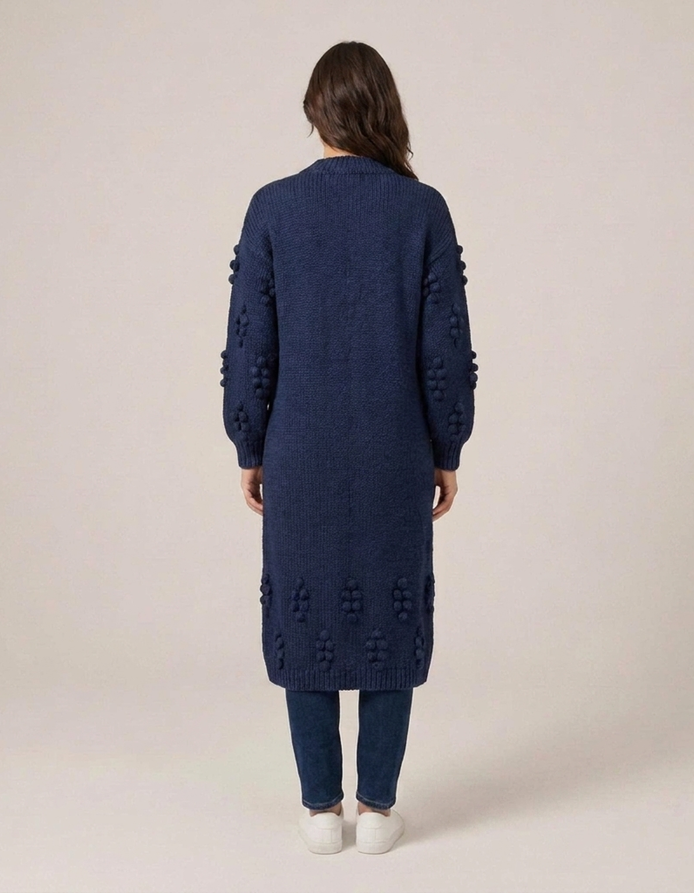 PLUXSTYLE::numise::textured-open-front-cardigan::back
