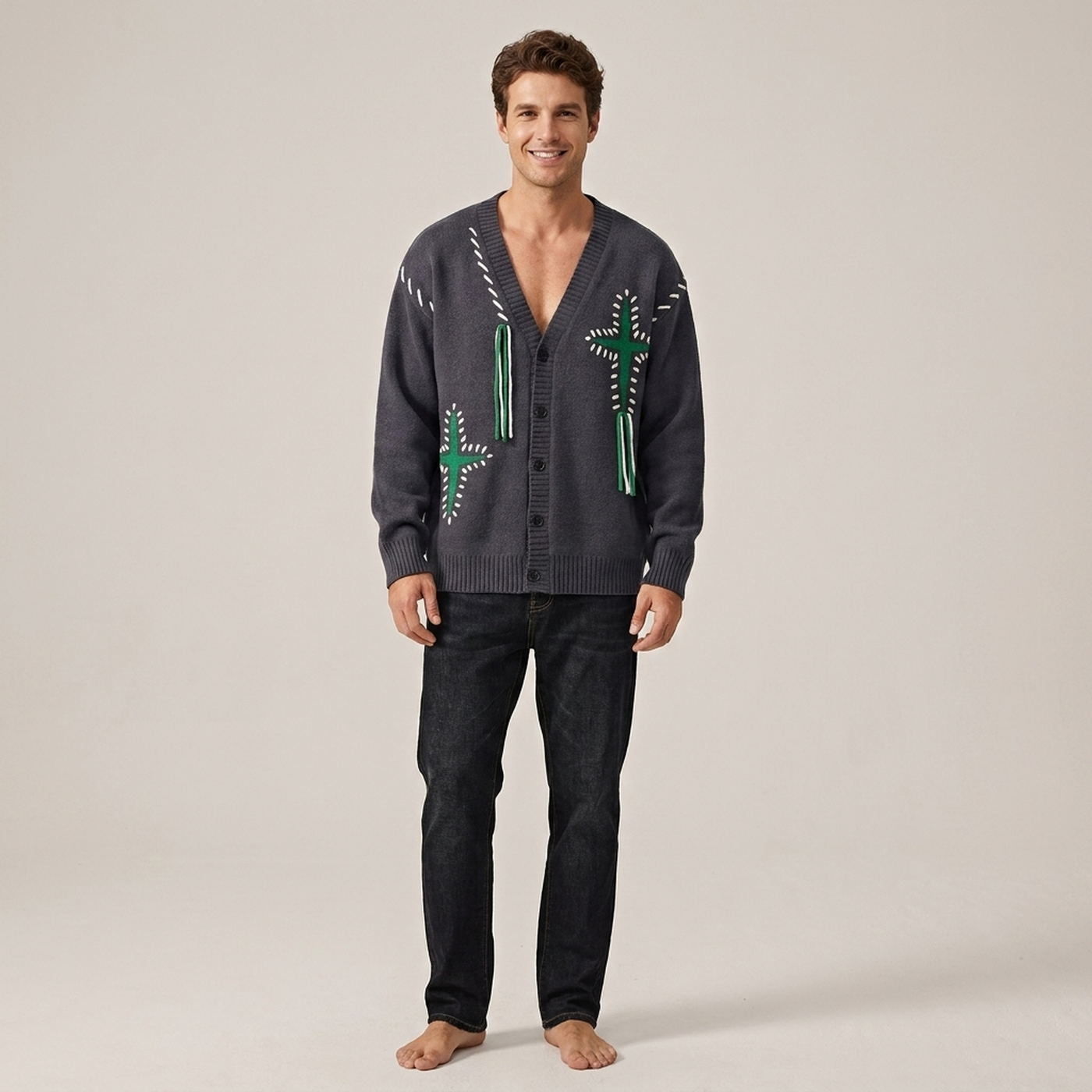 PLUXSTYLE::numise::mens-embroidered-oversized-cardigan::front