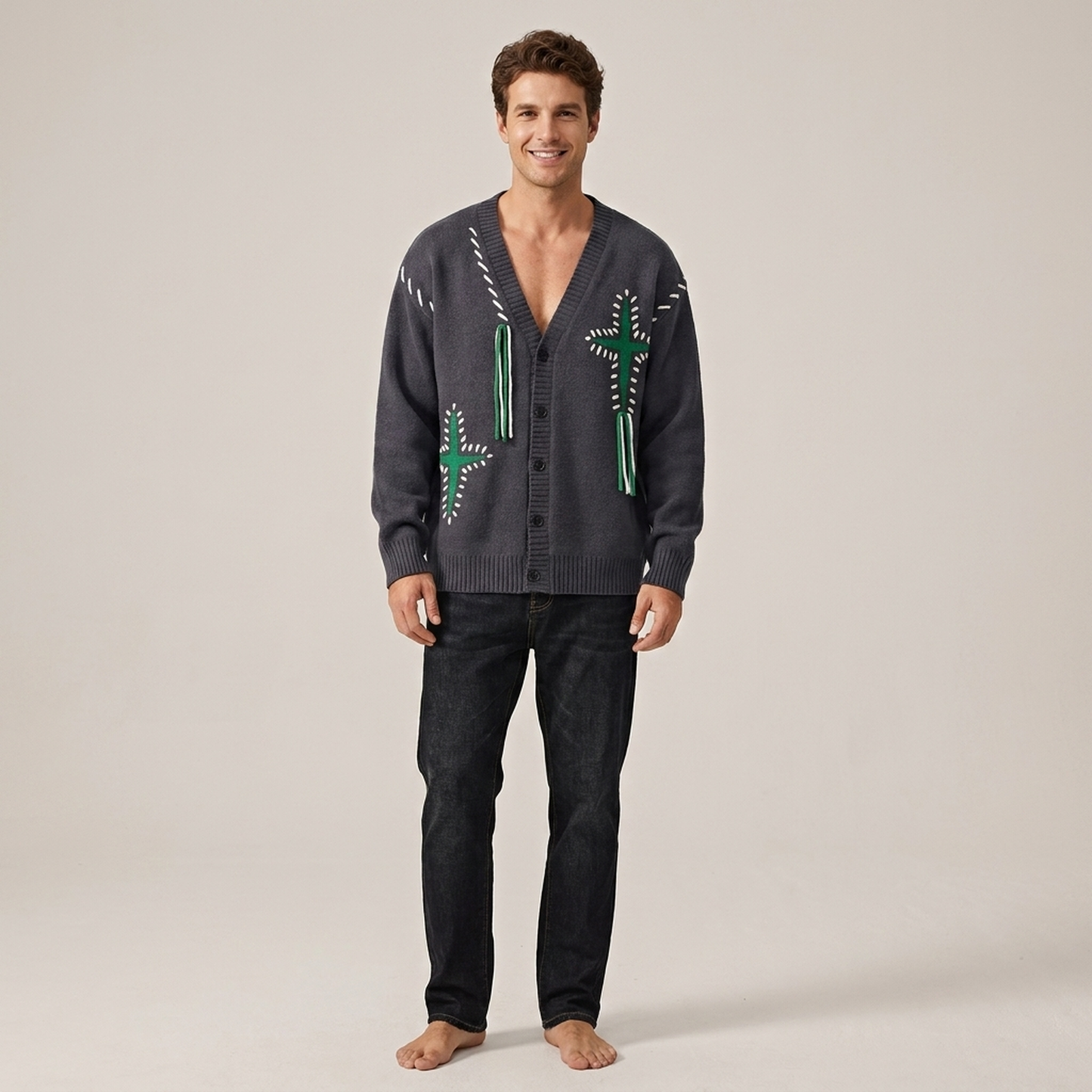PLUXSTYLE::numise::mens-embroidered-oversized-cardigan::front