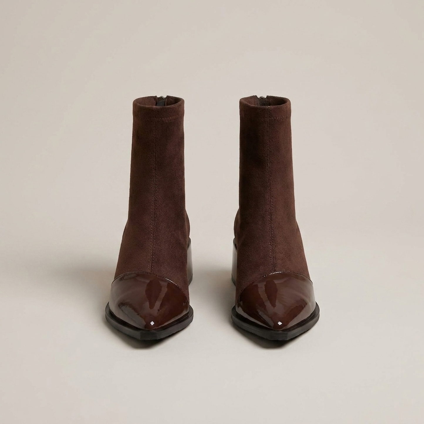 PLUXSTYLE::numise::gloss-detail-block-heel-ankle-boots::pack-brown