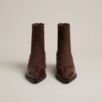 PLUXSTYLE::numise::gloss-detail-block-heel-ankle-boots::pack-brown