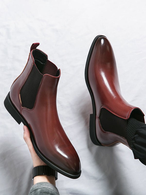 PLUXSTYLE::numise::carlo-burgundy-chelsea-boots::lifestyle-keep-1