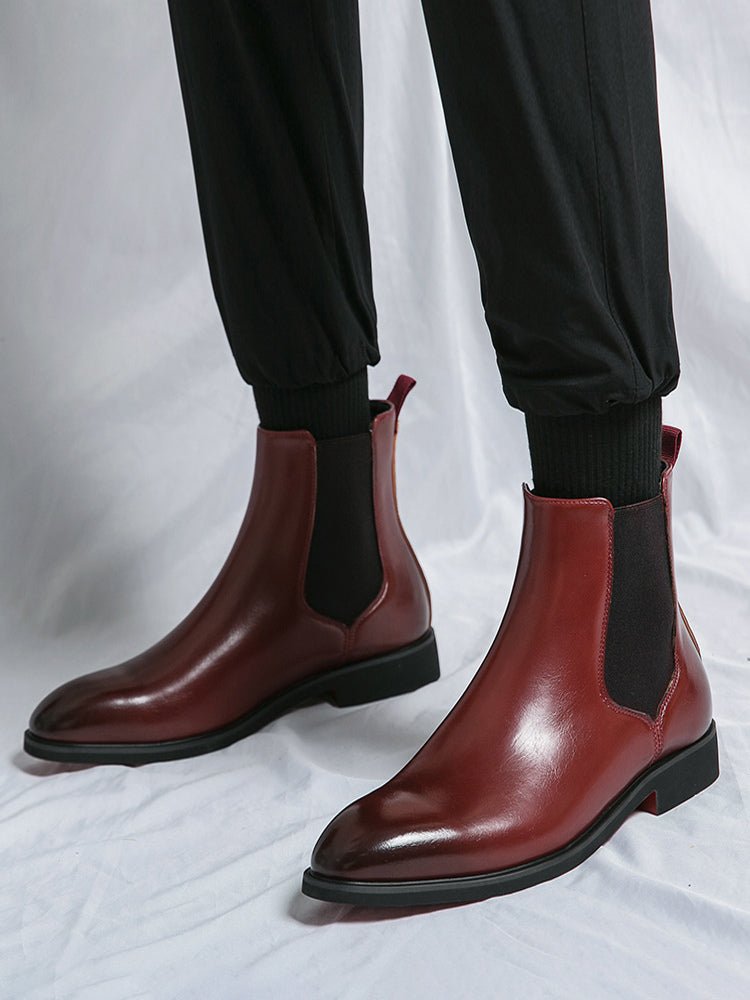 PLUXSTYLE::numise::carlo-burgundy-chelsea-boots::lifestyle-keep-2