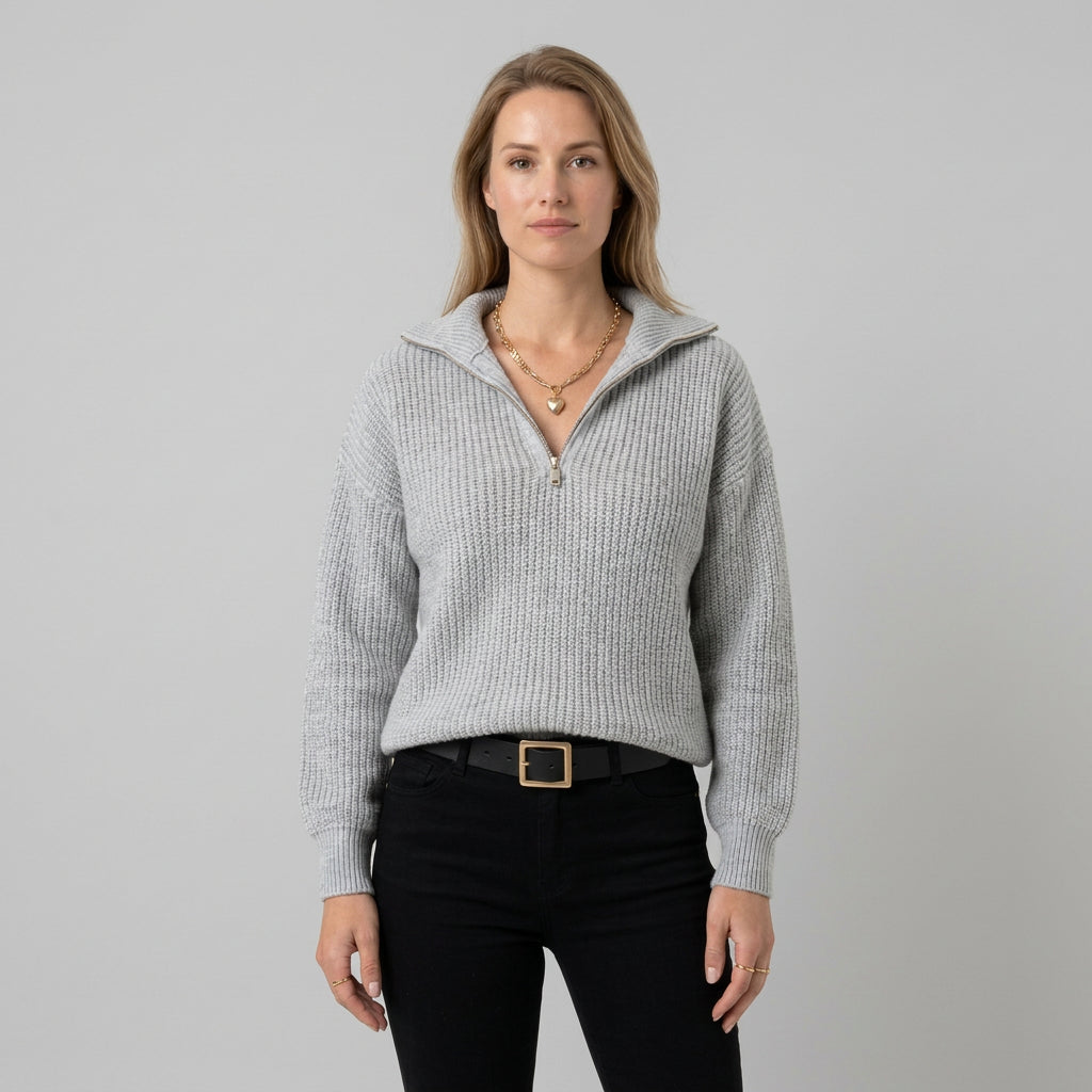 Avery | Winterpullover für Damen mit halbem Reißverschluss, Kragen und Strickmuster