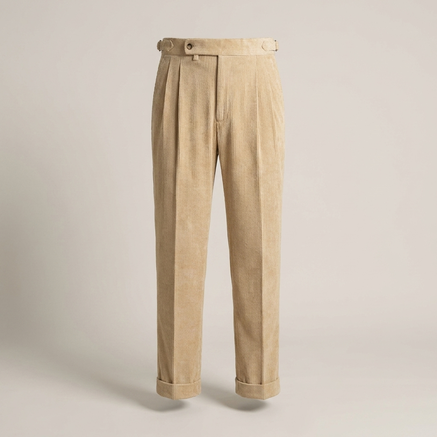 PLUXSTYLE::numise::mens-high-rise-pleated-pants::pack-beige