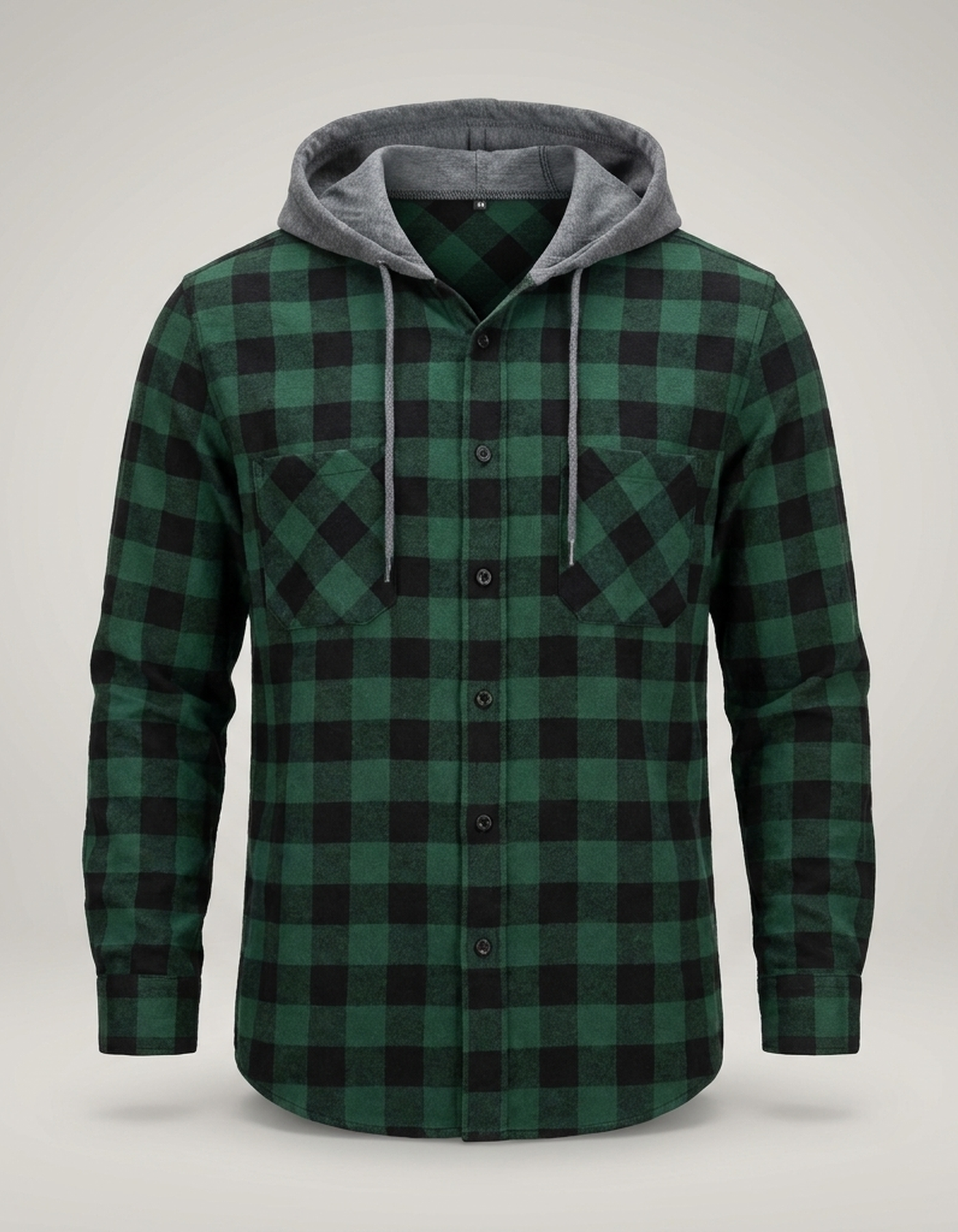 PLUXSTYLE::numise::mens-relaxed-hooded-plaid-top::pack-green
