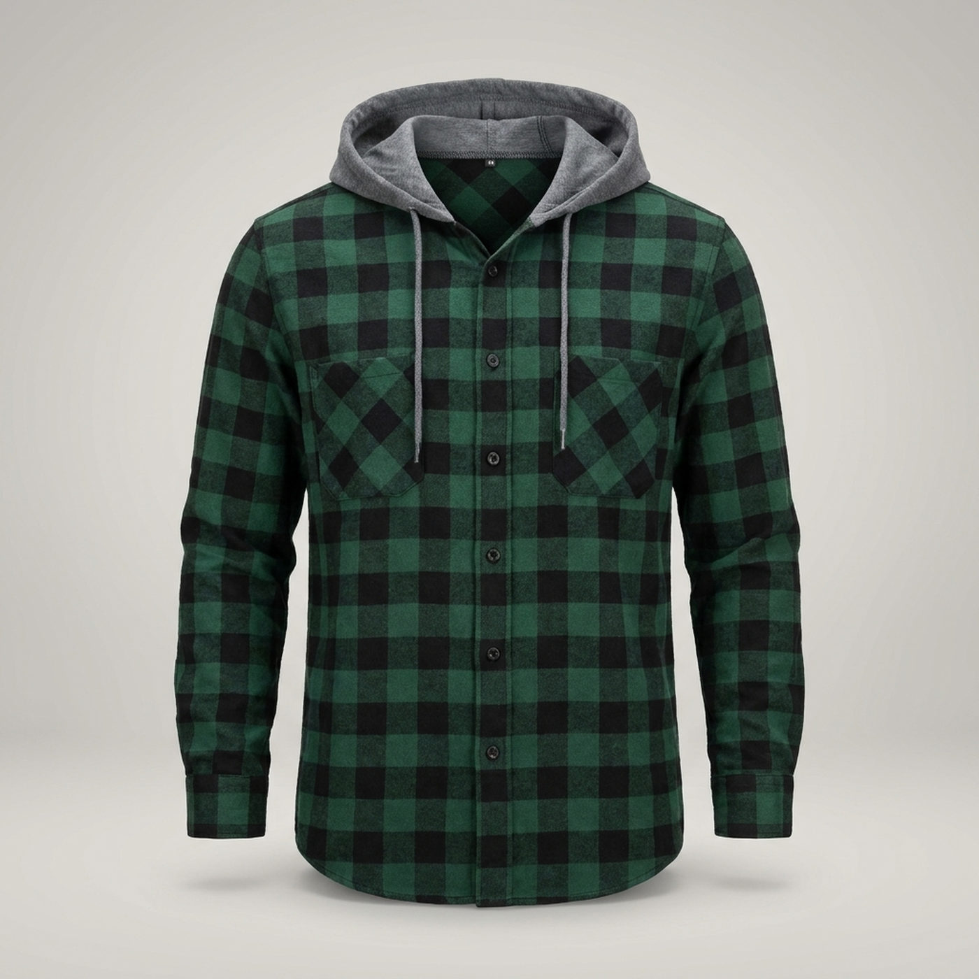 PLUXSTYLE::numise::mens-relaxed-hooded-plaid-top::pack-green