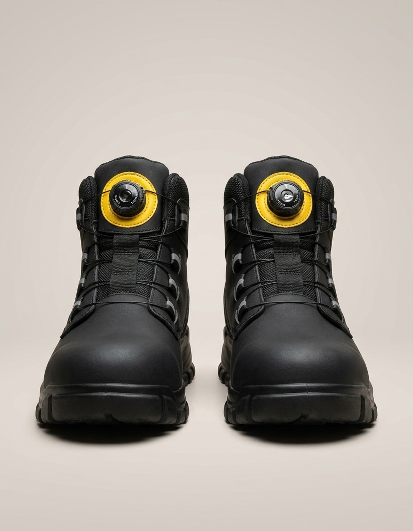 PLUXSTYLE::numise::mens-quick-lock-steel-toe-work-boots::pack-black