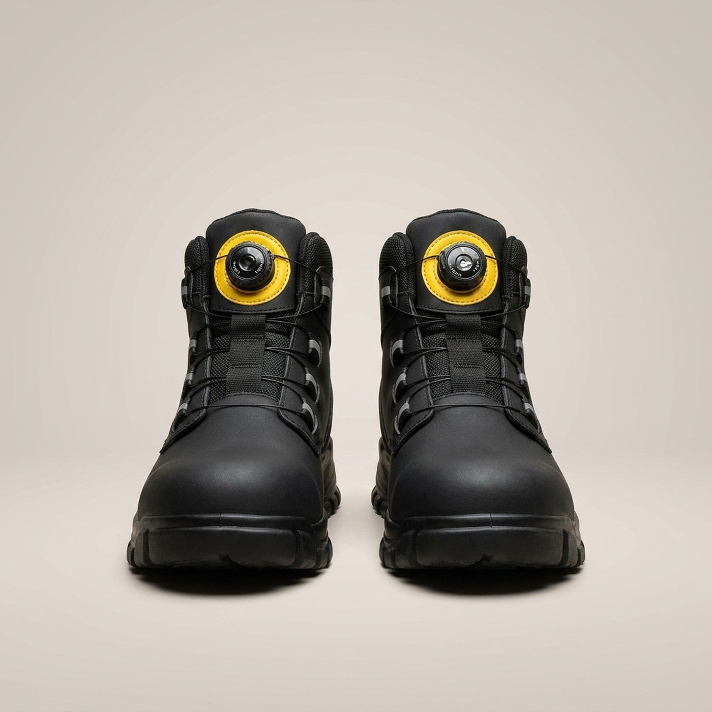 PLUXSTYLE::numise::mens-quick-lock-steel-toe-work-boots::pack-black