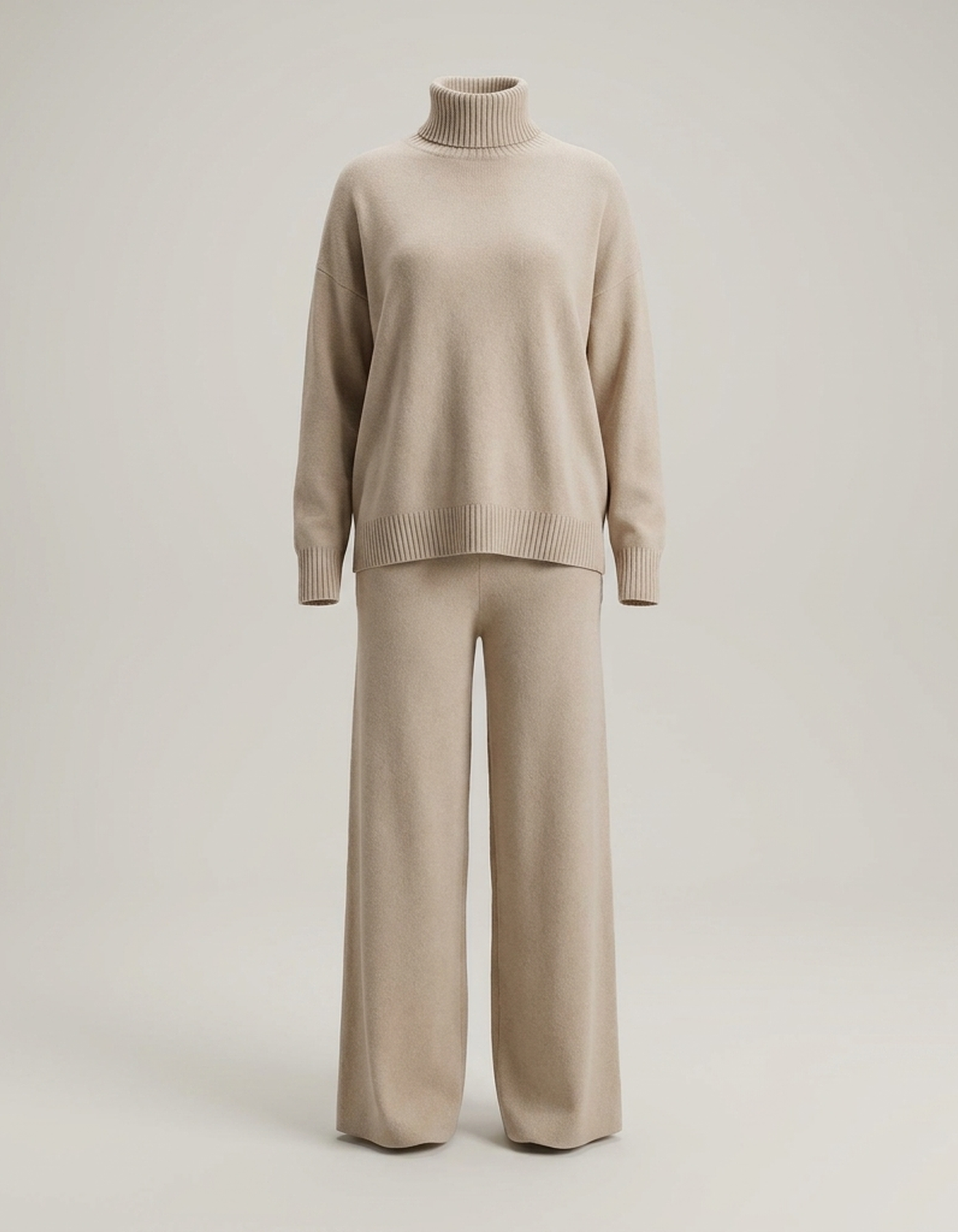 PLUXSTYLE::numise::relaxed-turtleneck-wide-leg-pants-set::pack-brown