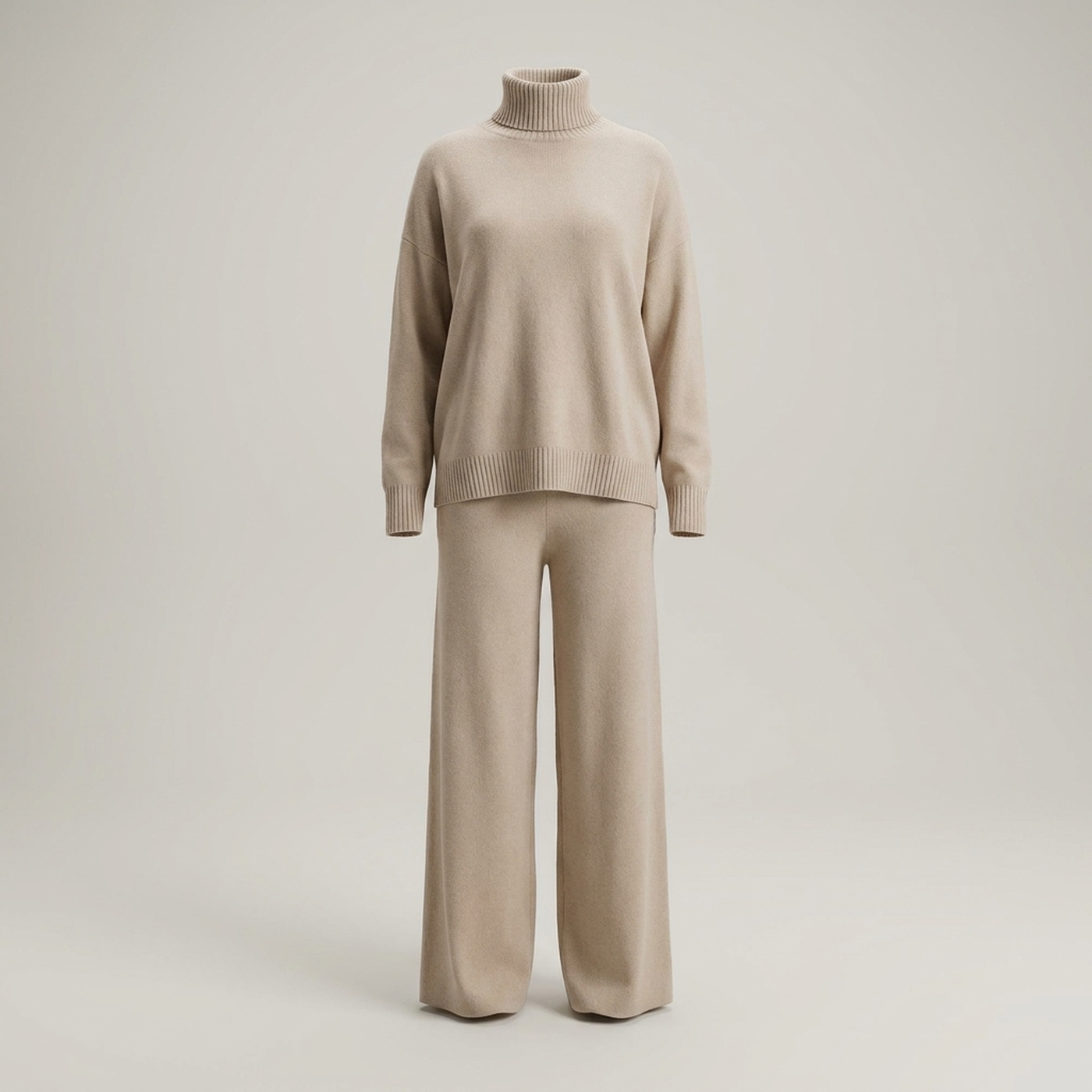 PLUXSTYLE::numise::relaxed-turtleneck-wide-leg-pants-set::pack-brown