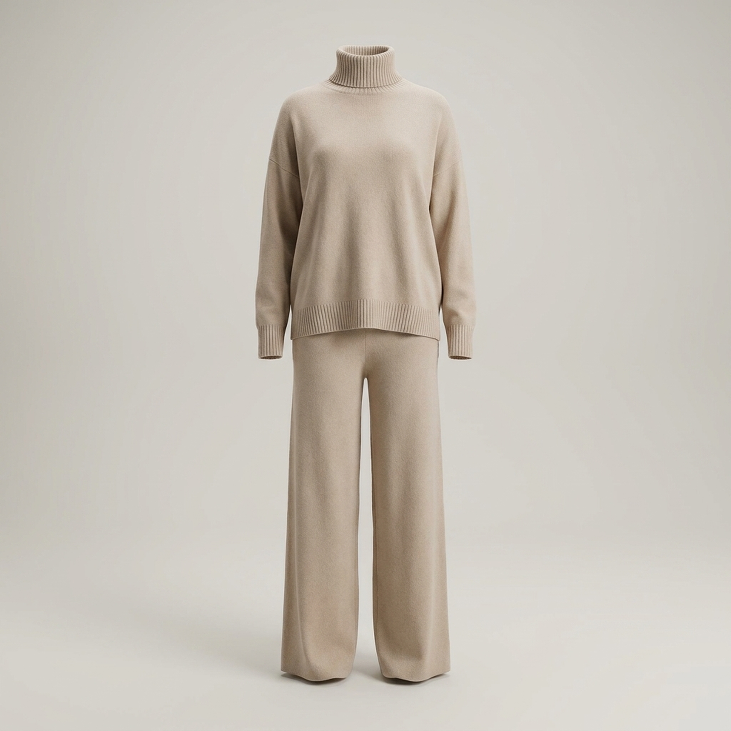 PLUXSTYLE::numise::relaxed-turtleneck-wide-leg-pants-set::pack-brown