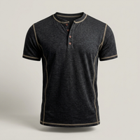 PLUXSTYLE::numise::mens-regular-fit-henley-top::pack-black