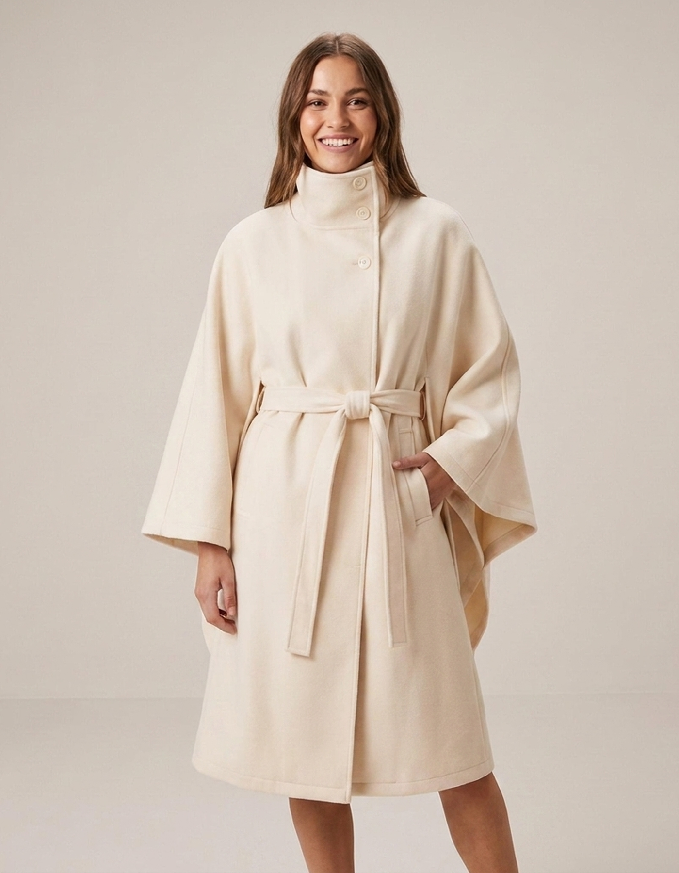 PLUXSTYLE::numise::tie-waist-cape-parka::front