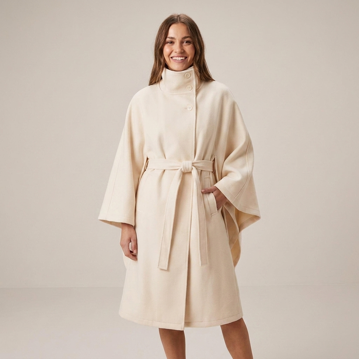 PLUXSTYLE::numise::tie-waist-cape-parka::front