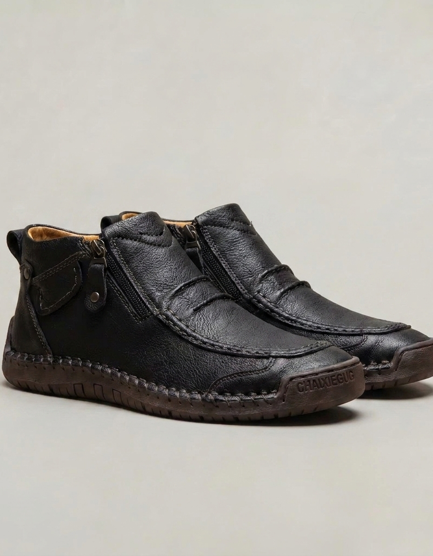 PLUXSTYLE::numise::mens-side-zip-stitched-ankle-footwear::pack-black