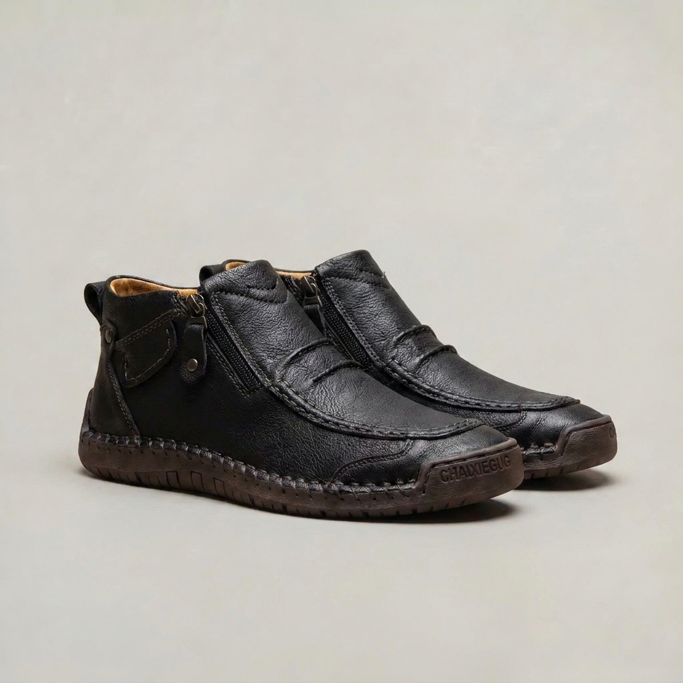 PLUXSTYLE::numise::mens-side-zip-stitched-ankle-footwear::pack-black