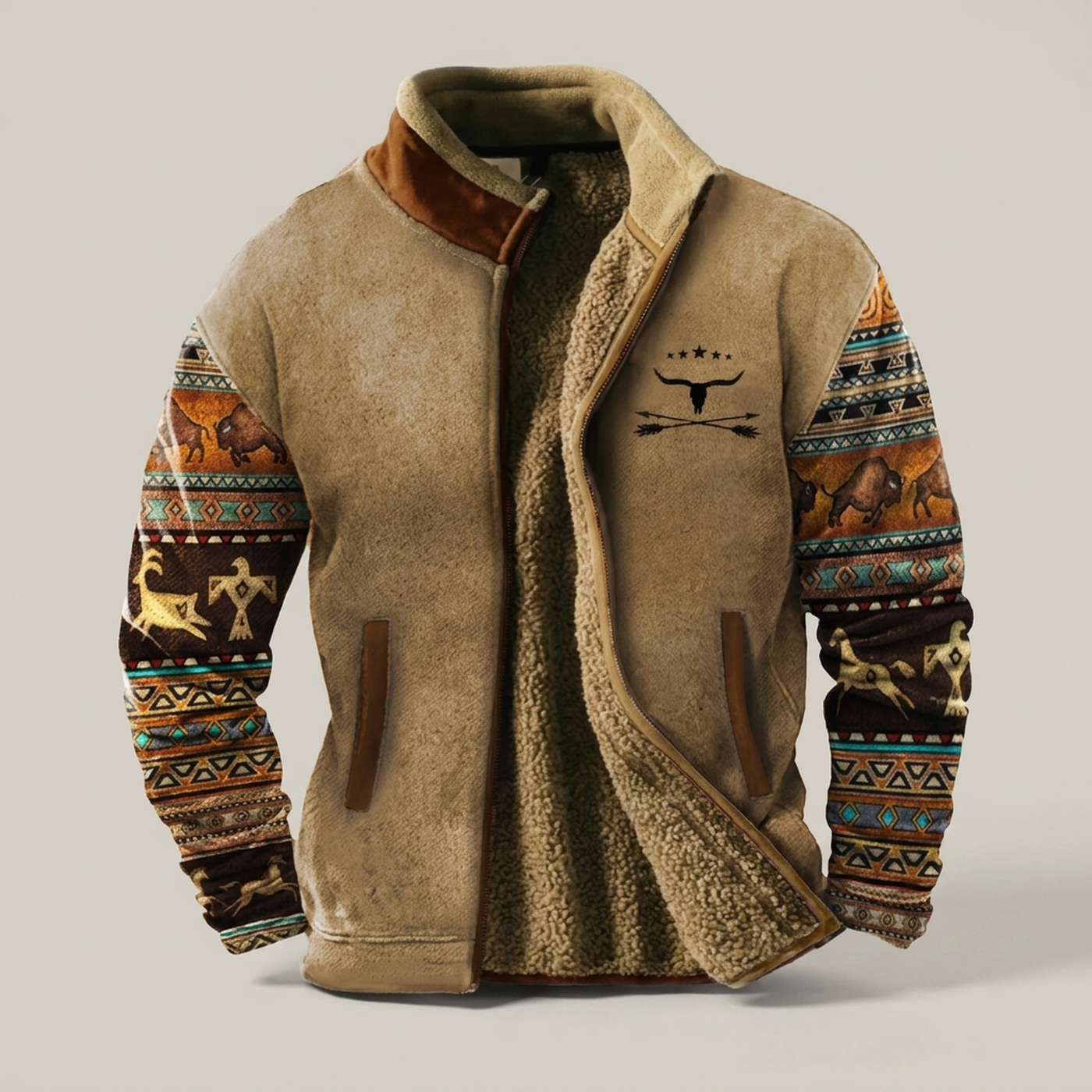 PLUXSTYLE::numise::mens-casual-zip-jacket::pack-khaki