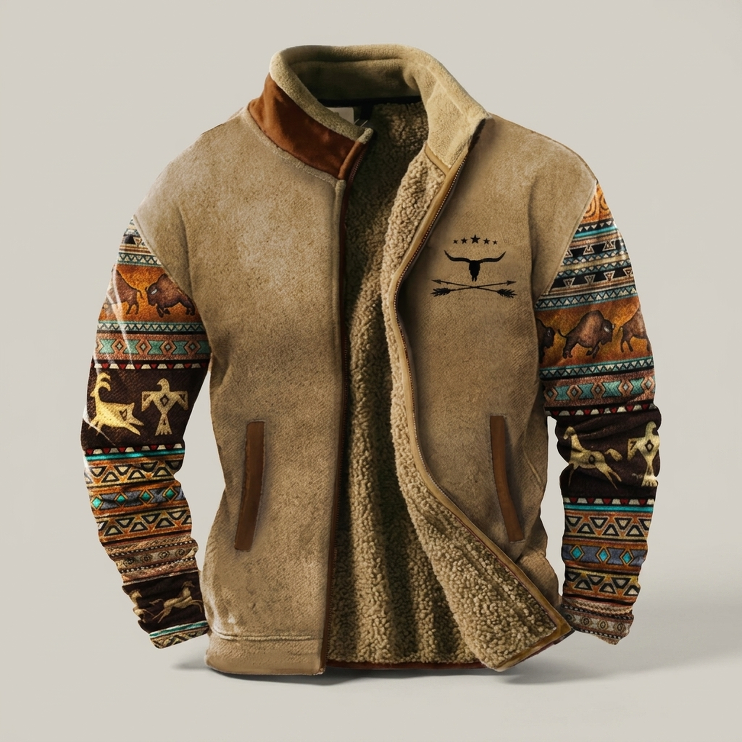 PLUXSTYLE::numise::mens-casual-zip-jacket::pack-khaki